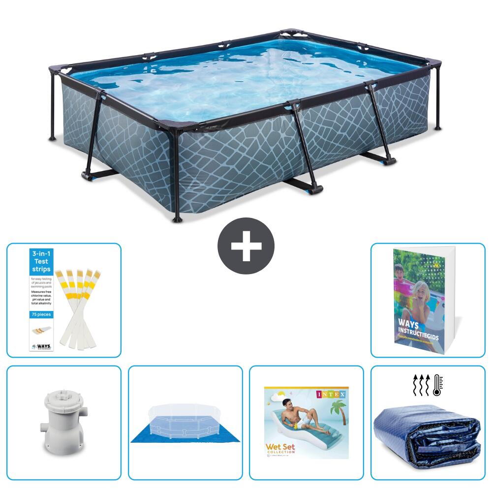 EXIT TOYS Basen Prostokątny - Efekt kamienia - 300x200x65 cm - 7-częściowy S345