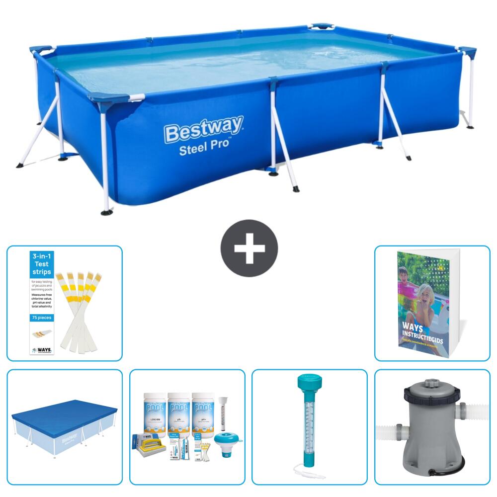 BESTWAY Basen Steel Pro Prostokątny - 300x201x66 cm - 7-częściowy S52