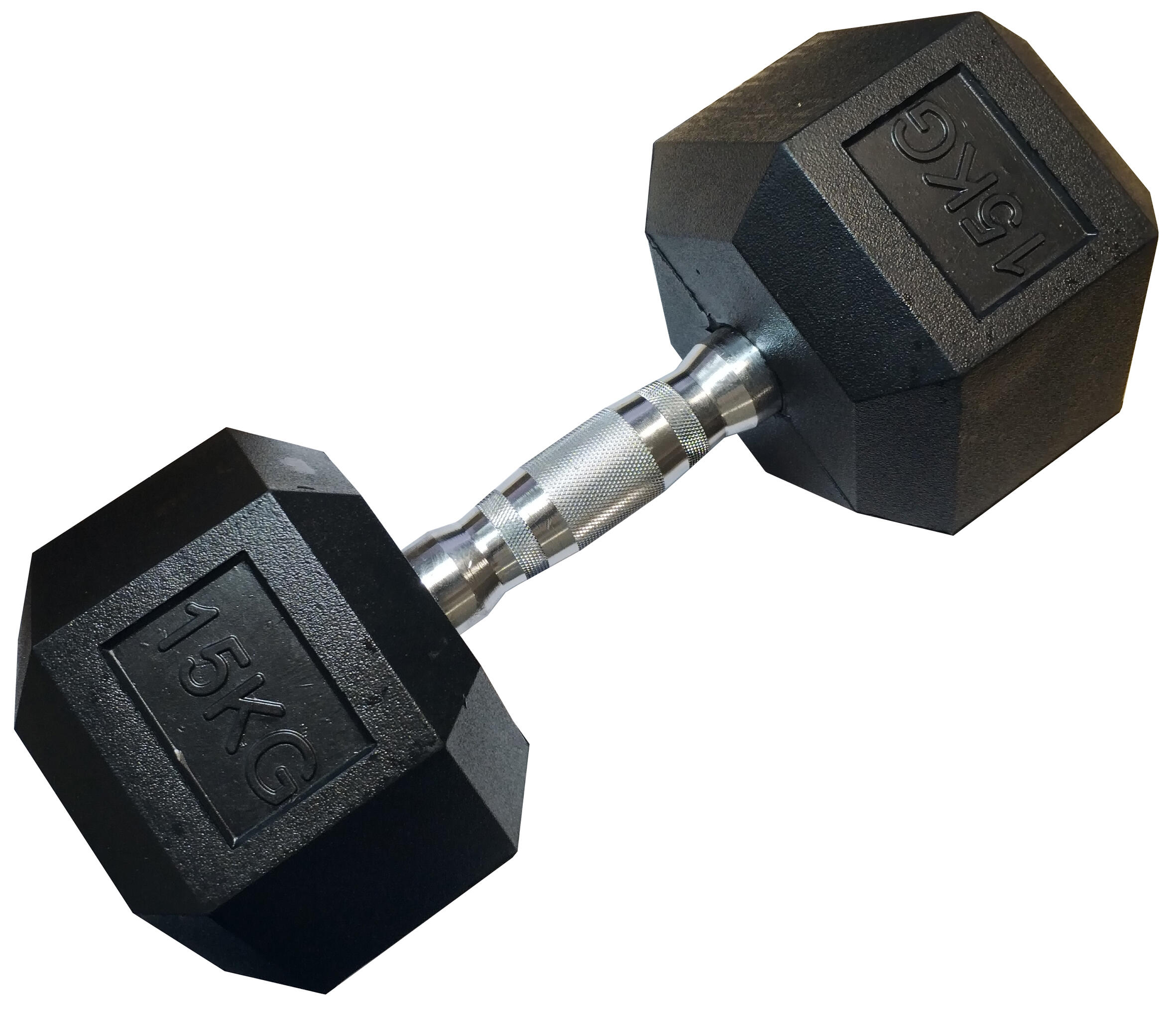 Hantla jednoręczna sześciokątna HEX 15 kg gumowana