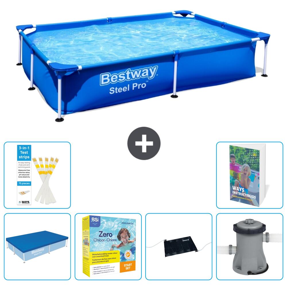 BESTWAY Basen Steel Pro Prostokątny - 221x150x43 cm - 7-częściowy S60