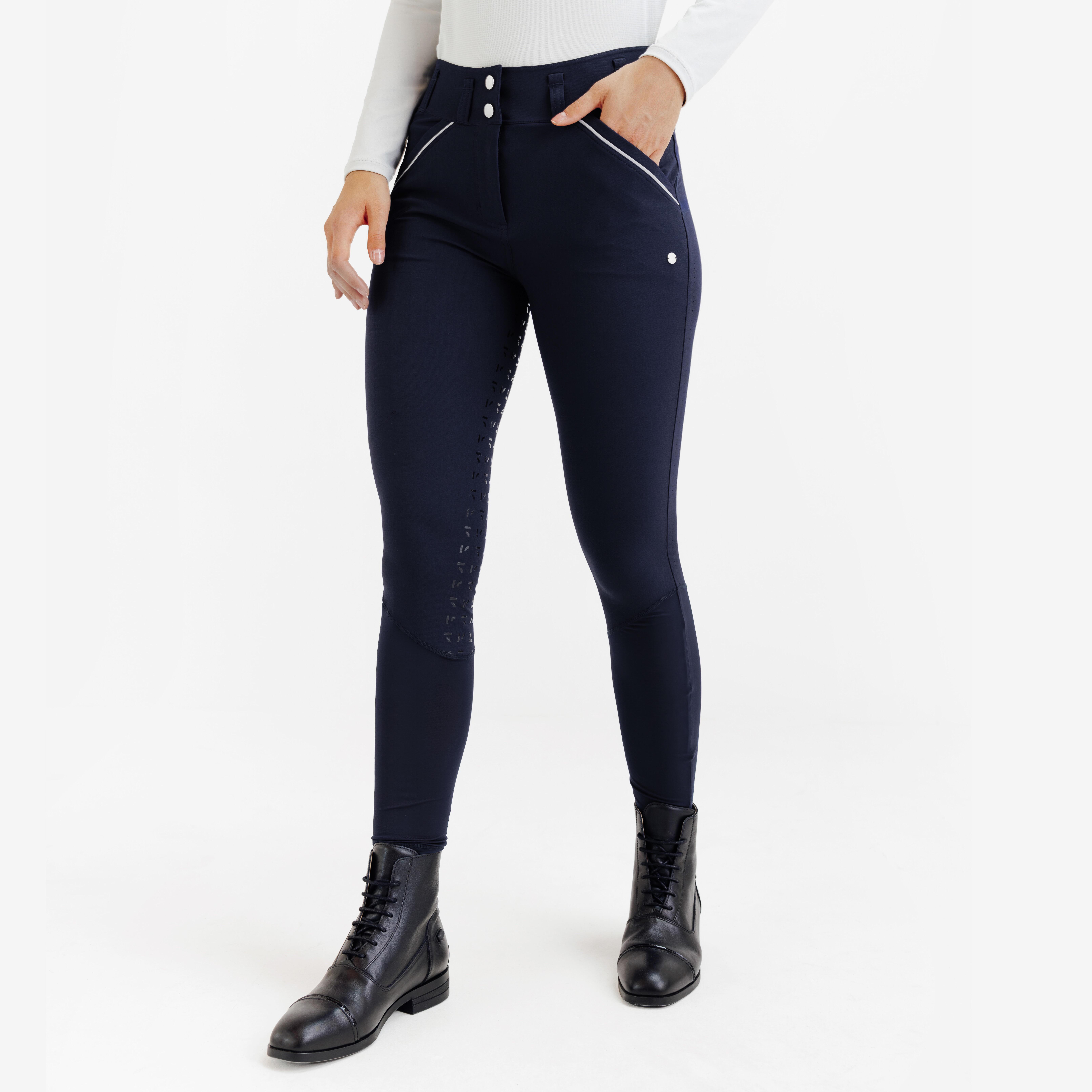Bryczesy jeździeckie damskie full grip letnie - granatowe