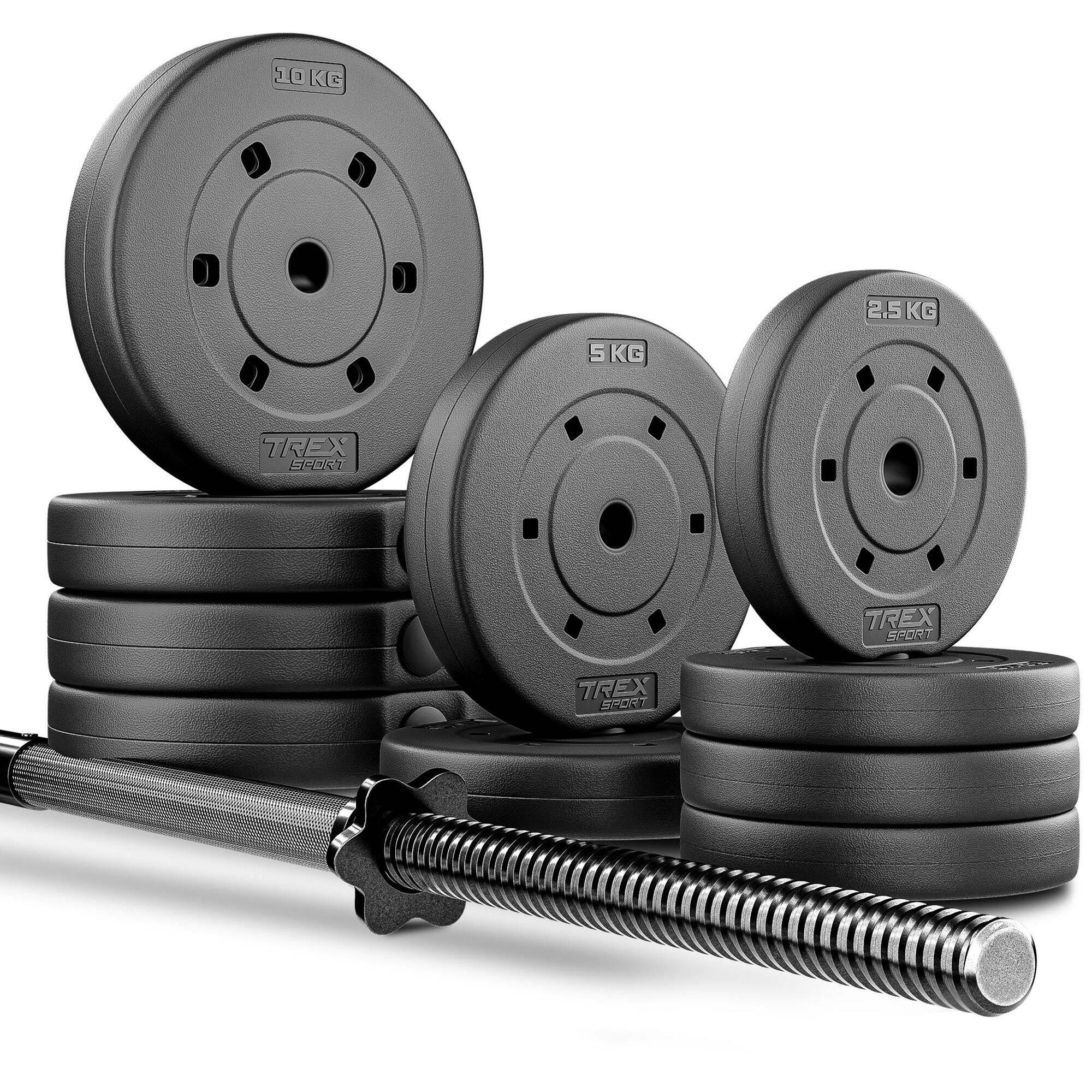 Zestaw obciążeń bitumicznych ze sztangą Trex Sport 66kg, gryf prosty 150cm
