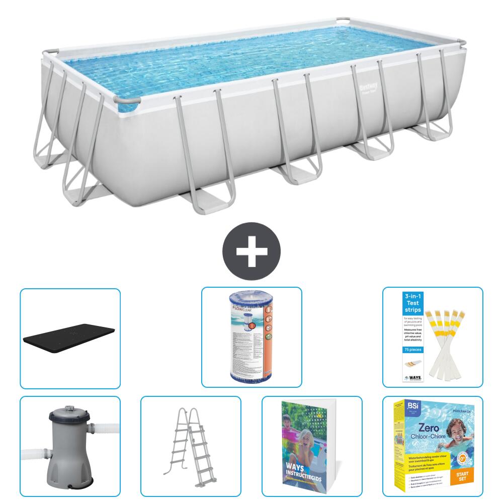 BESTWAY Basen Power Steel Prostokątny - 488x244x122 cm - 8-częściowy S572