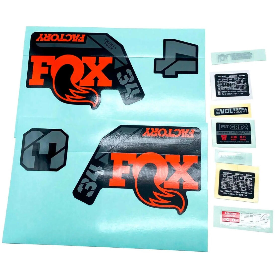 Zestaw naklejek transferowych Fox 2022, 34, F-S, Logo, Fork