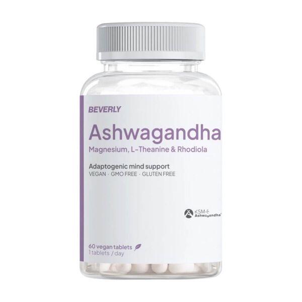Ashwagandha KSM-66, magnez, L-teanina i różeniec górski – 60 kapsułek Beverly Nu
