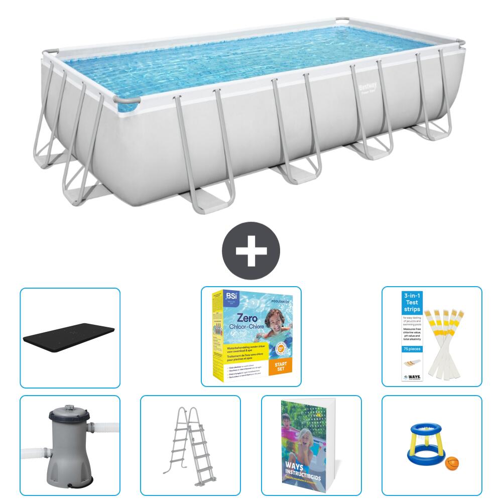 BESTWAY Basen Power Steel Prostokątny - 488x244x122 cm - 8-częściowy S529