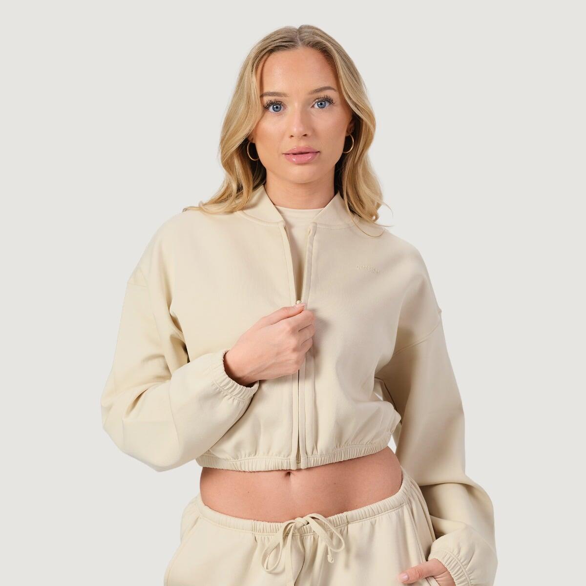 Bluza damska fitness z zamkiem bez kaptura migdałowa NEO