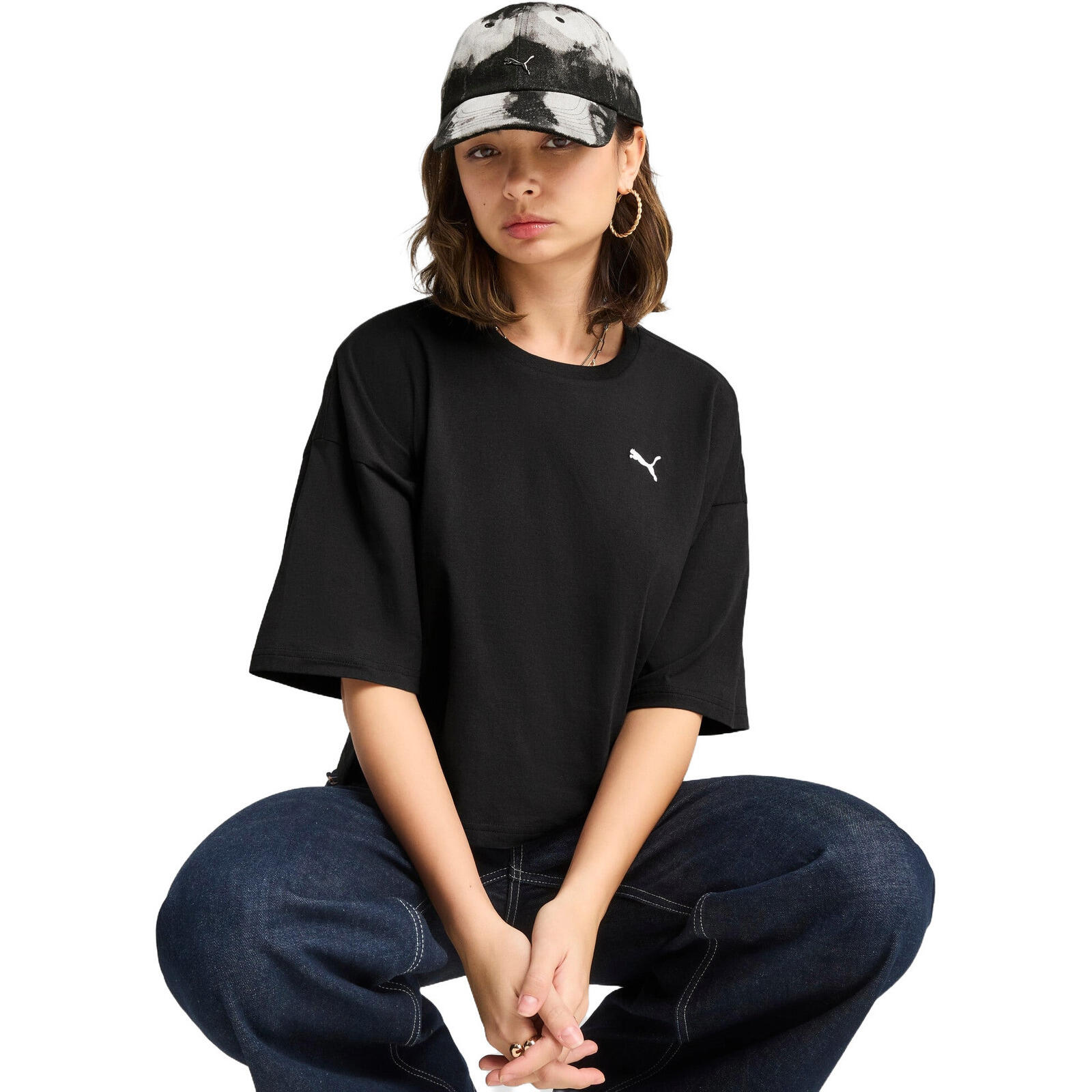 Koszulka damskie Puma Wardrobe Ess Oversized Short Tee Bl