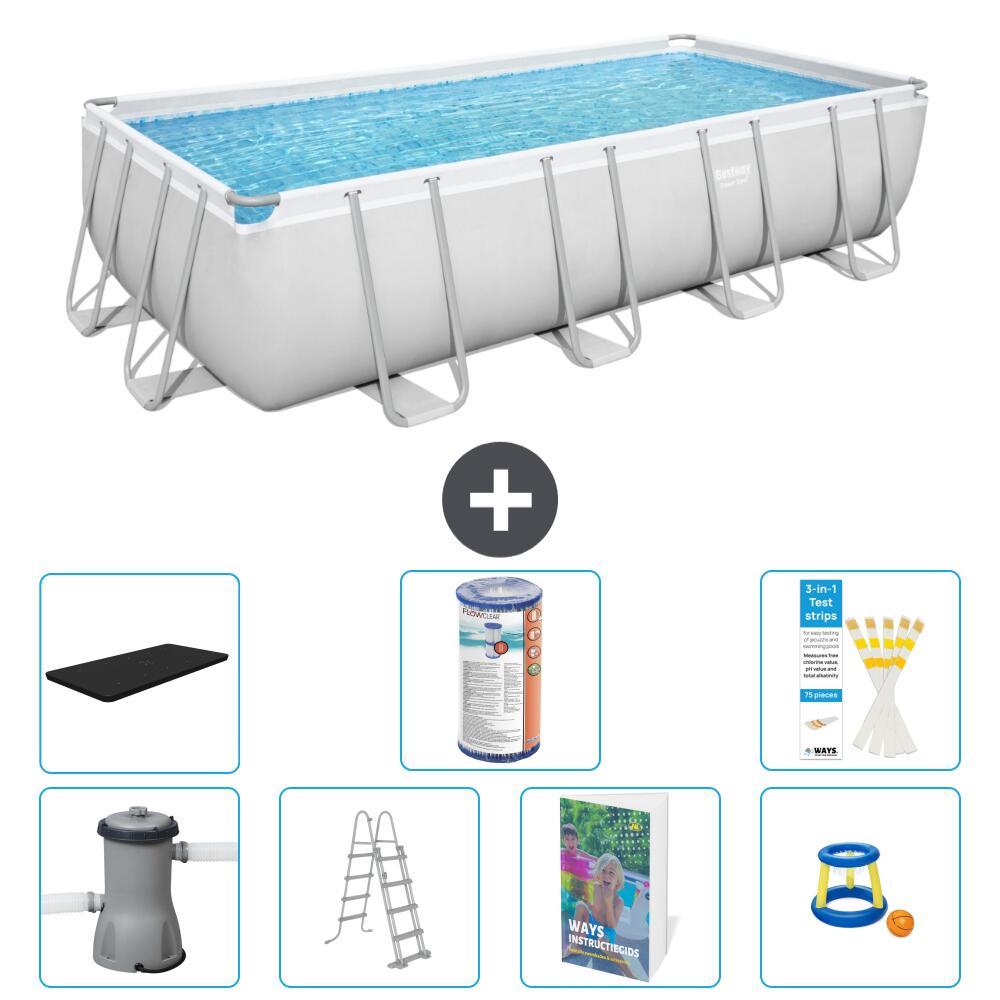 BESTWAY Basen Power Steel Prostokątny - 488x244x122 cm - 8-częściowy S541