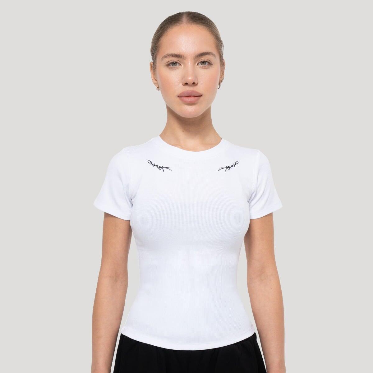Koszulka damska fitness slim biała Tribal Ribbed