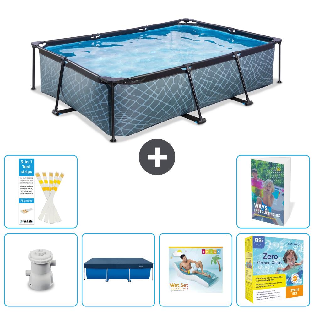 EXIT TOYS Basen Prostokątny - Efekt kamienia - 300x200x65 cm - 7-częściowy S309