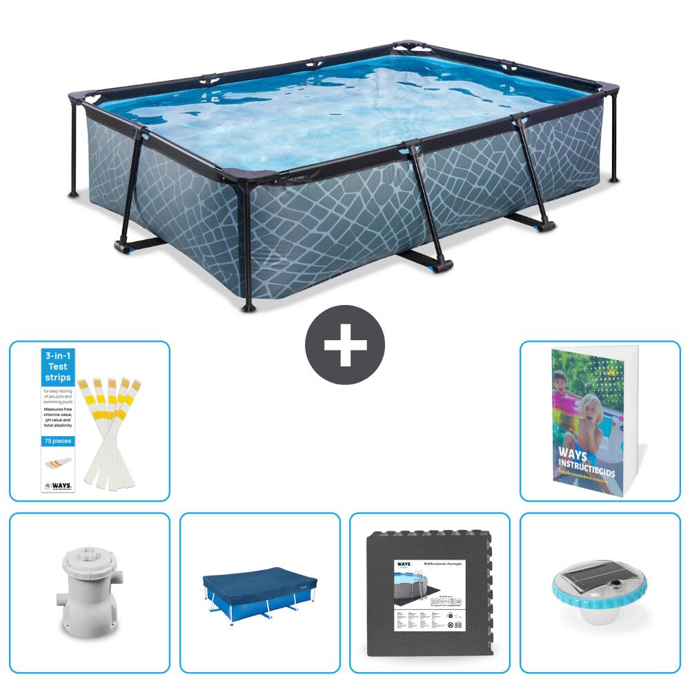EXIT TOYS Basen Prostokątny - Efekt kamienia - 300x200x65 cm - 7-częściowy S260