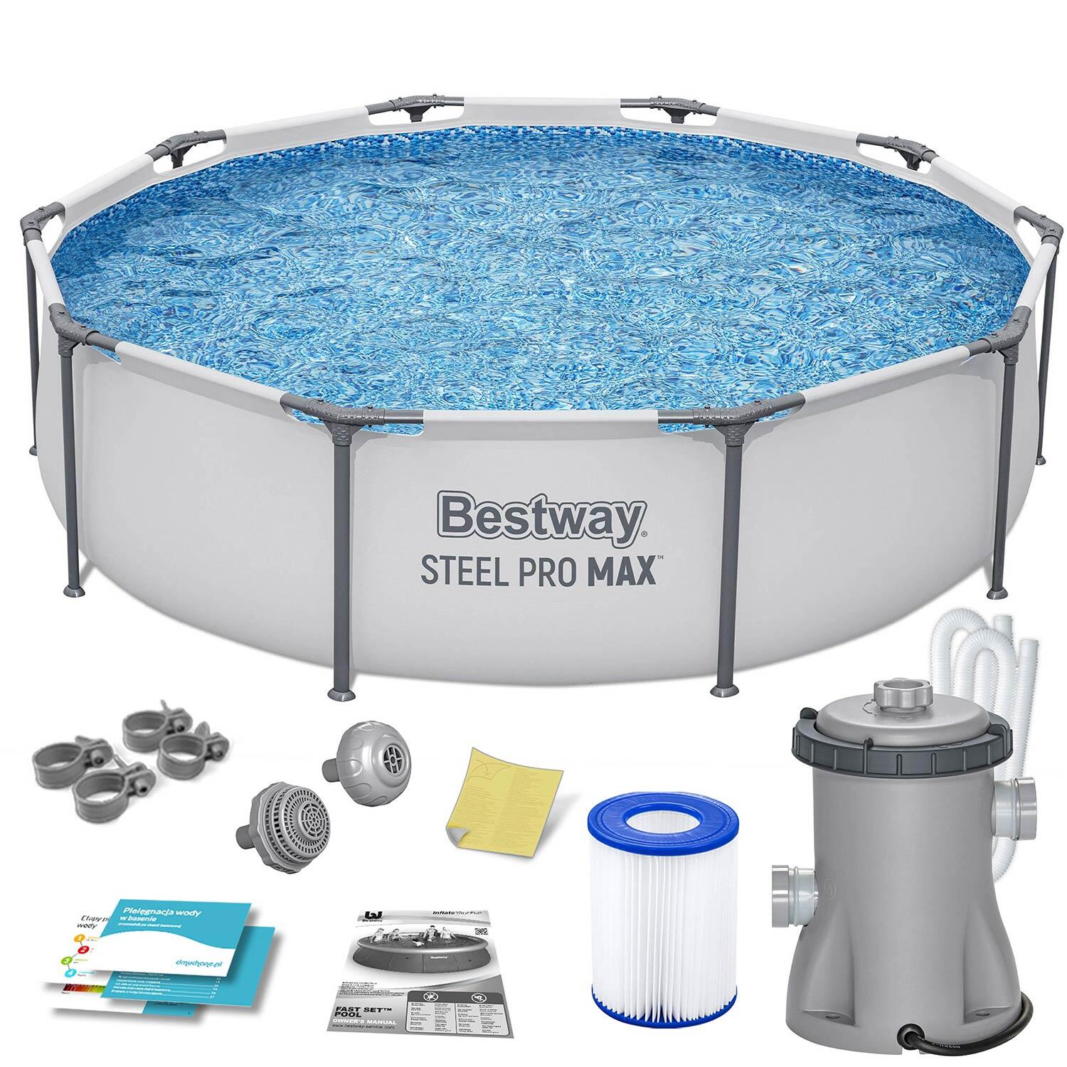 Basen stelażowy ogrodowy Bestway okrągły dla rodziny 305x76 cm zestaw 9w1