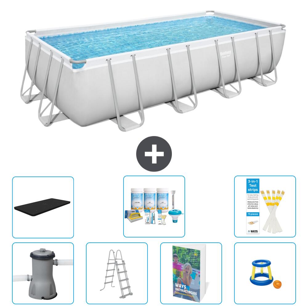 BESTWAY Basen Power Steel Prostokątny - 488x244x122 cm - 8-częściowy S548