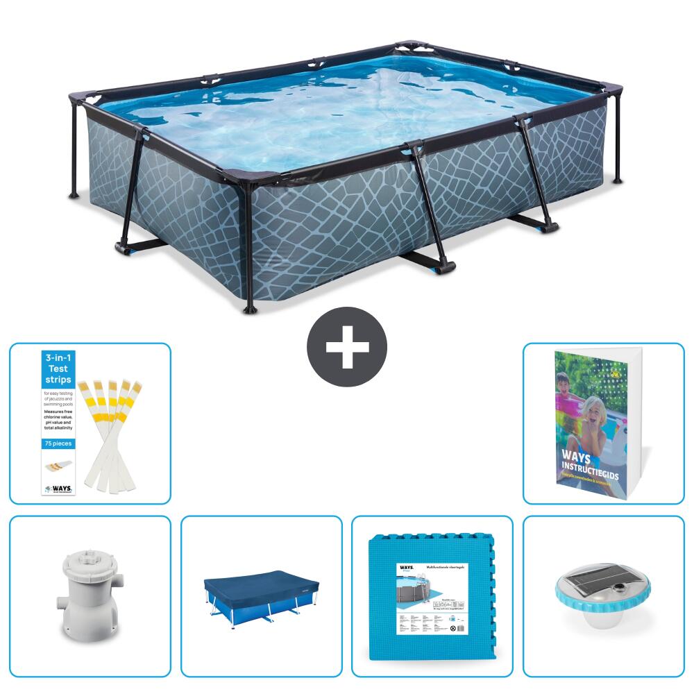 EXIT TOYS Basen Prostokątny - Efekt kamienia - 300x200x65 cm - 7-częściowy S348