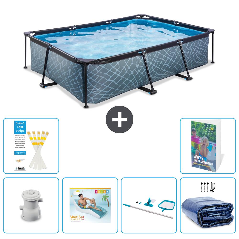EXIT TOYS Basen Prostokątny - Efekt kamienia - 300x200x65 cm - 7-częściowy S270