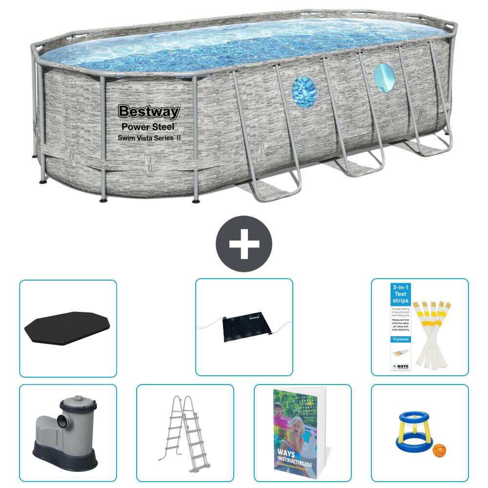 BESTWAY Basen Power Steel Owalny - 549x274x122 cm - 8-częściowy S559