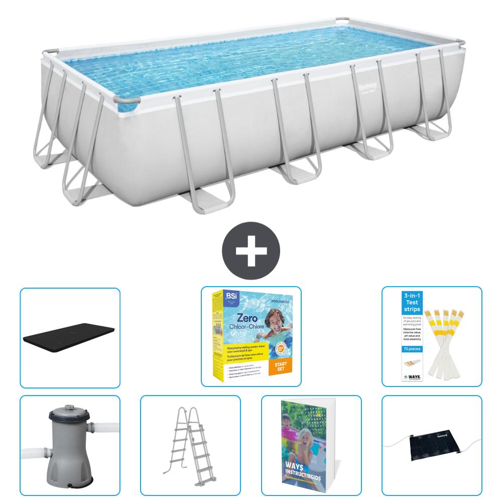 BESTWAY Basen Power Steel Prostokątny - 488x244x122 cm - 8-częściowy S582