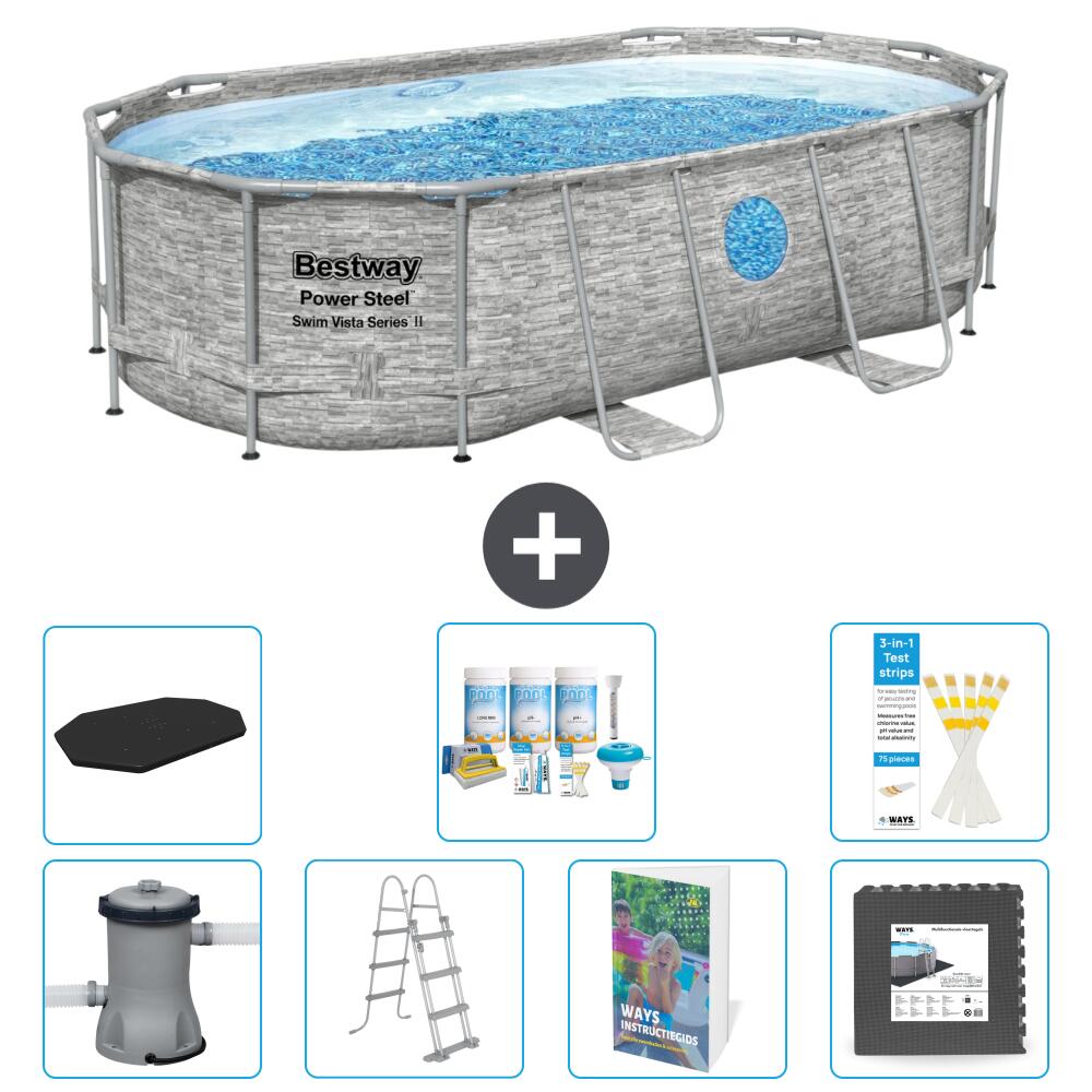 BESTWAY Basen Power Steel Owalny - 427x250x100 cm - 8-częściowy S581