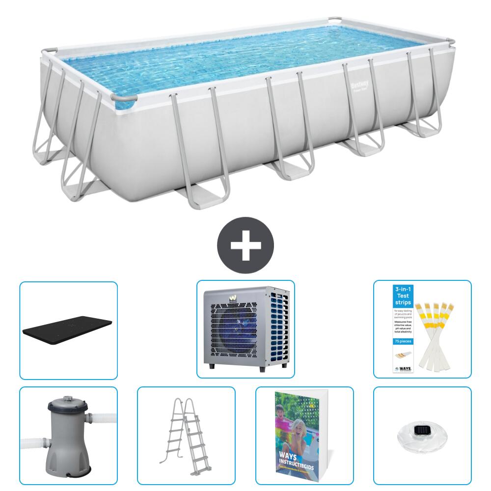 BESTWAY Basen Power Steel Prostokątny - 488x244x122 cm - 8-częściowy S523