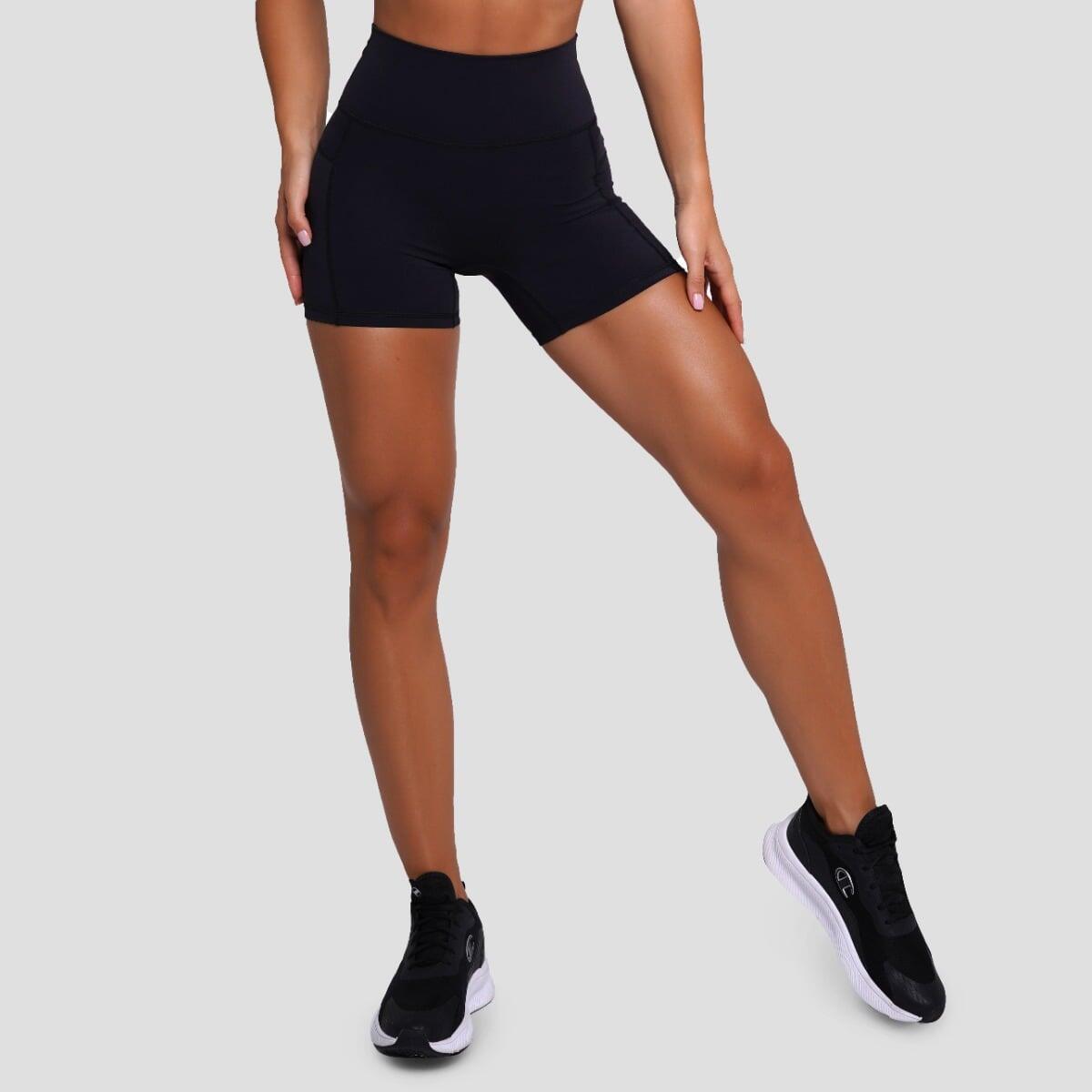 Szorty damskie fitness slim z wysoką talią czarne FIT
