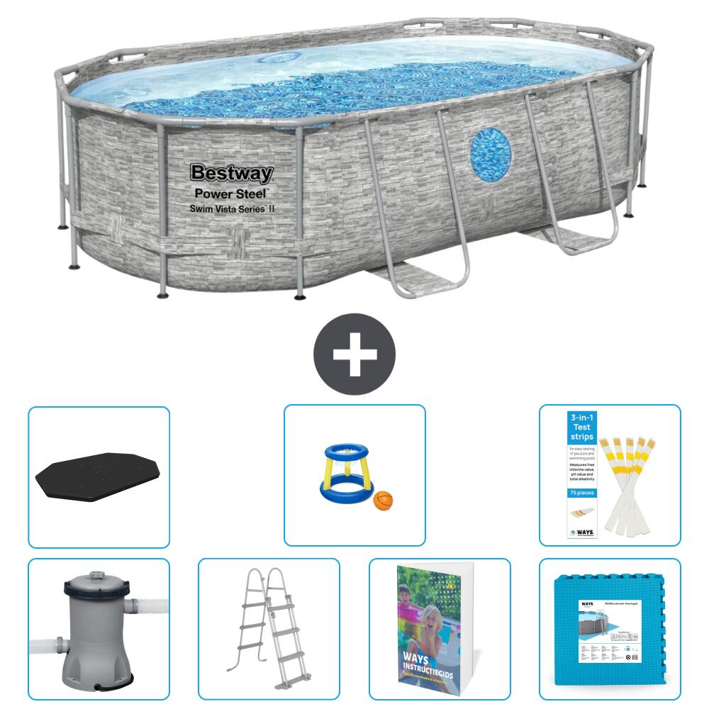 BESTWAY Basen Power Steel Owalny - 427x250x100 cm - 8-częściowy S570