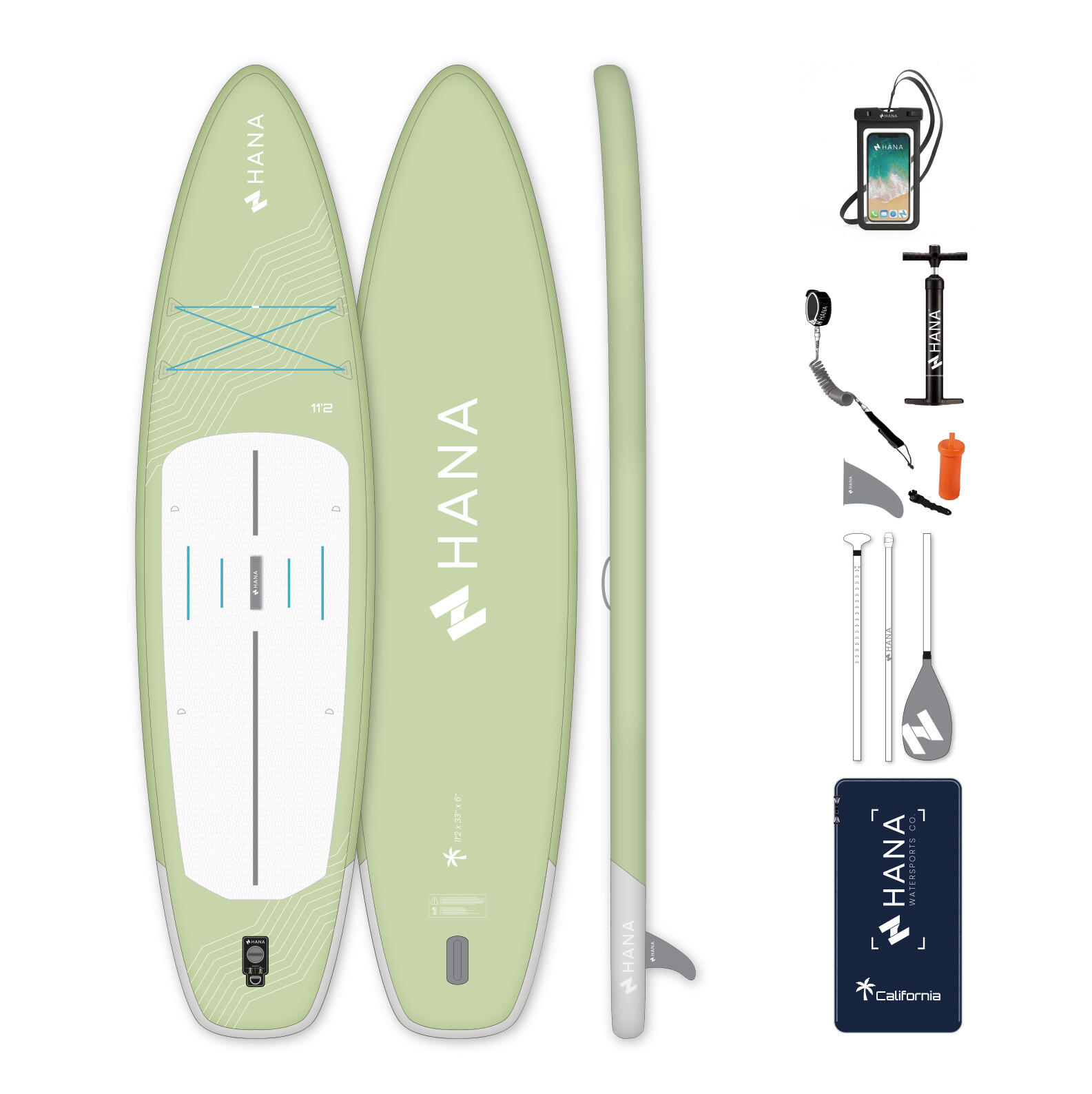 Stand-Up Paddle HANA 11’2 California Pack Kolor Oliwkowy + Etui na telefon