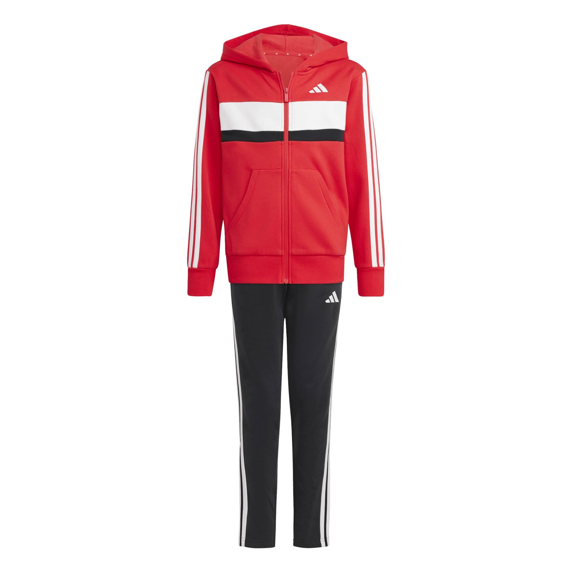 Dres adidas czerwony junior - komplet z polaru, 3 paski