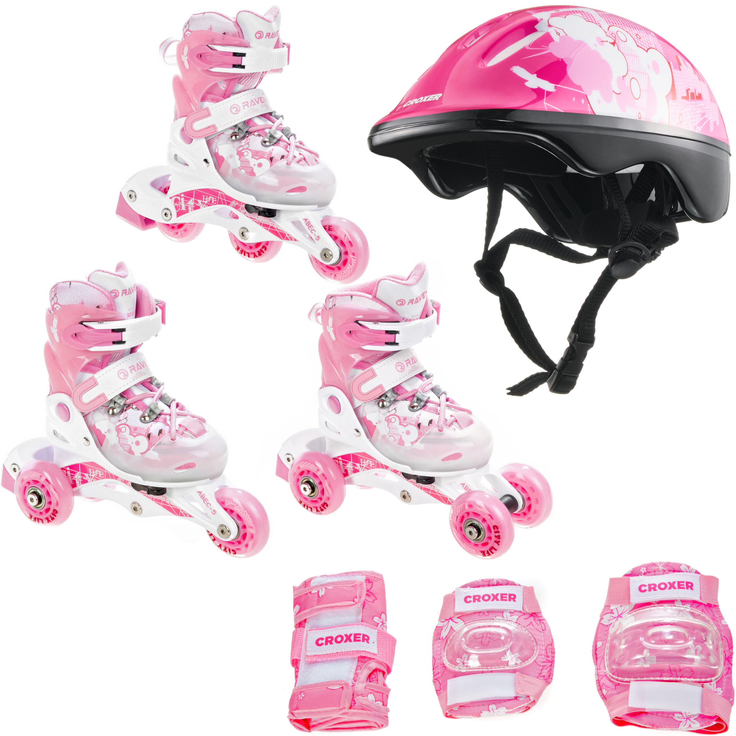 Zestaw Rolki Wrotki Regulowane 3w1 Raven Princess Kask Dream Ochraniacze Fibre
