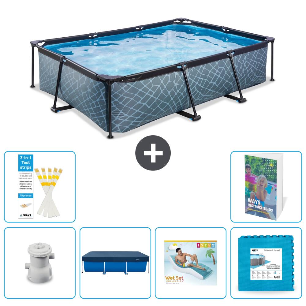 EXIT TOYS Basen Prostokątny - Efekt kamienia - 300x200x65 cm - 7-częściowy S303