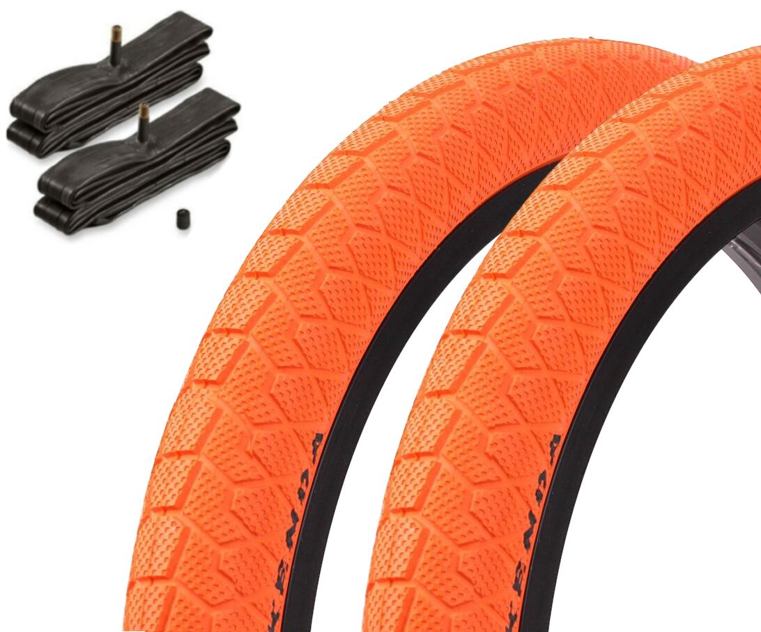 Zestaw opon BMX KENDA 20 cali x 1,95 cala pomarańczowy + dętka AV