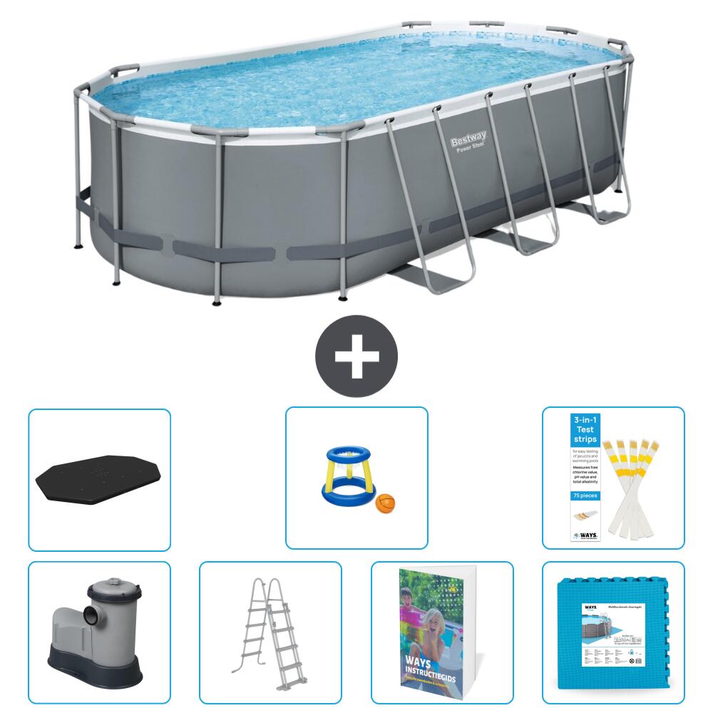 BESTWAY Basen Power Steel Owalny - 549x274x122 cm - 8-częściowy S570