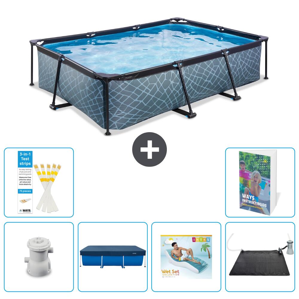 EXIT TOYS Basen Prostokątny - Efekt kamienia - 300x200x65 cm - 7-częściowy S219