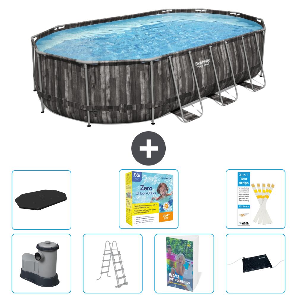BESTWAY Basen Power Steel Owalny - 610x366x122 cm - 8-częściowy S582
