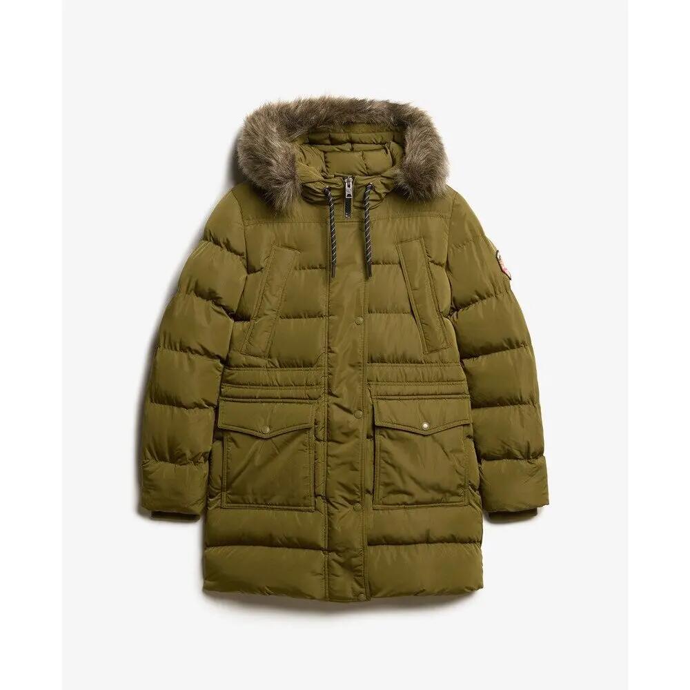 Kurtka puchowa o średniej długości z sztucznego futra damska Superdry
