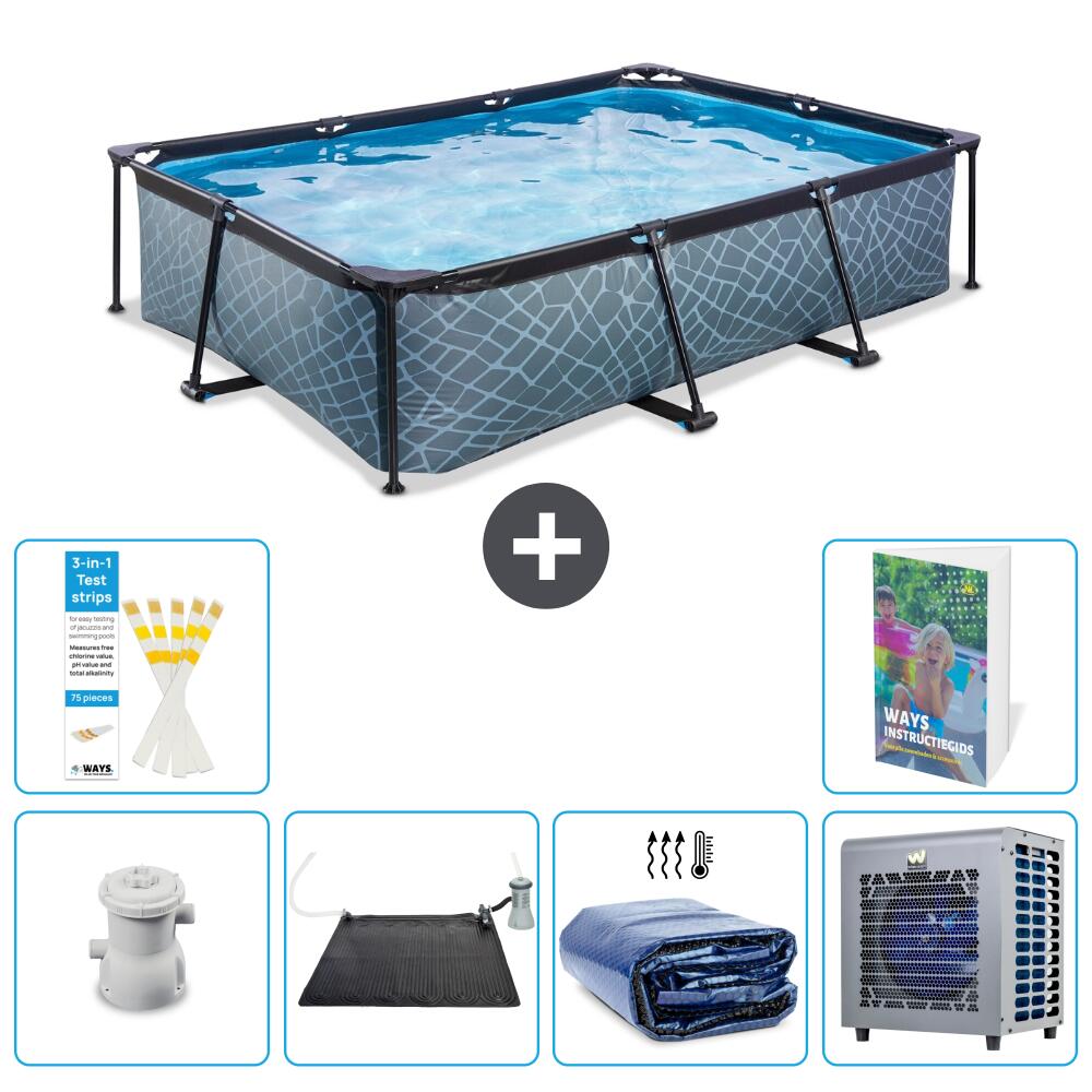 EXIT TOYS Basen Prostokątny - Efekt kamienia - 300x200x65 cm - 7-częściowy S216