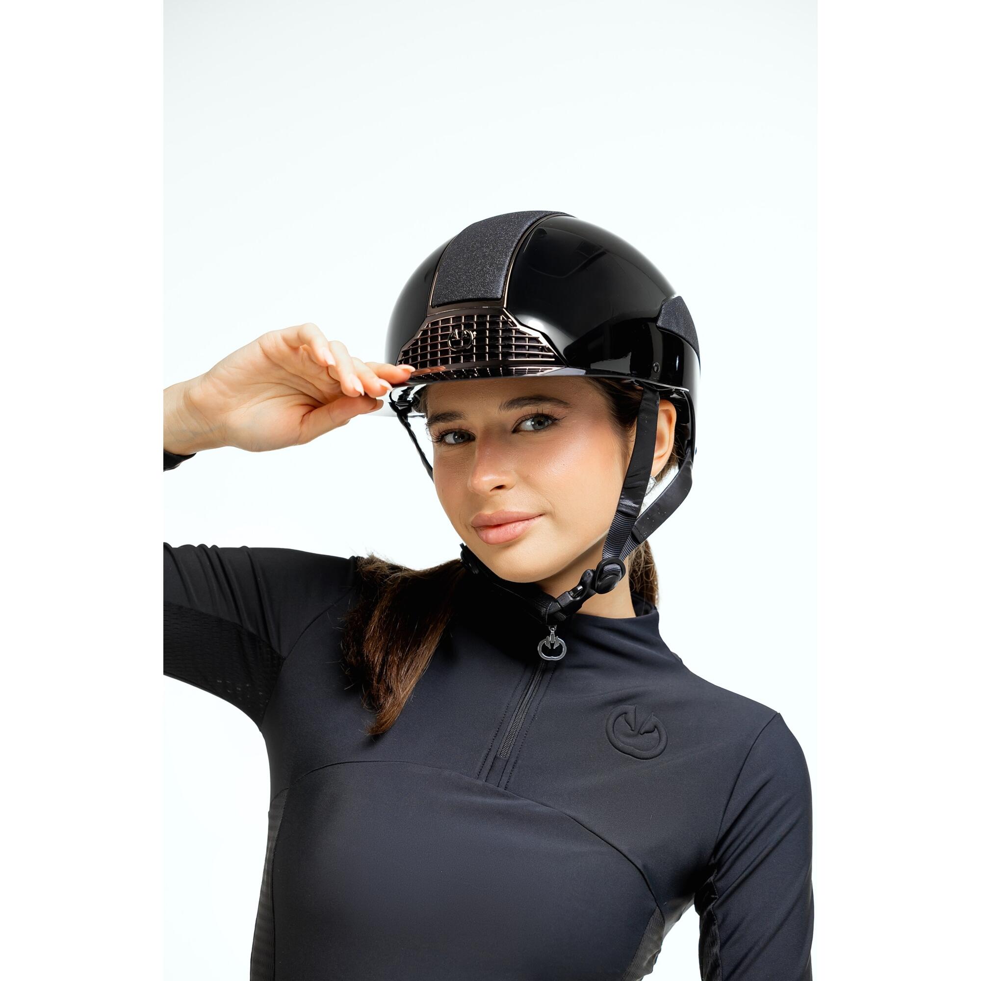 Kask jeździecki z szerokim daszkiem Glossy brokatowy Equus