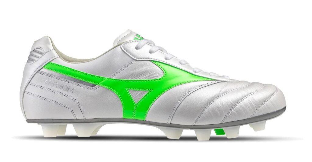 Buty piłkarskie męskie Mizuno Morelia II Elite Md white/neon green/galaxy silver