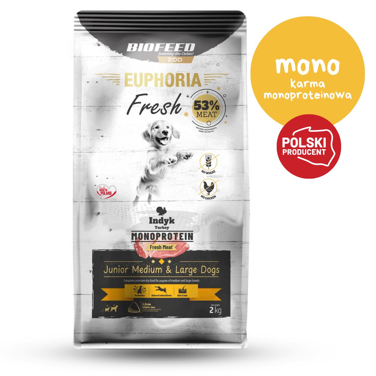 Karma dla szczeniąt BIOFEED monoproteinowa średnie i duże rasy z indykiem 2 kg