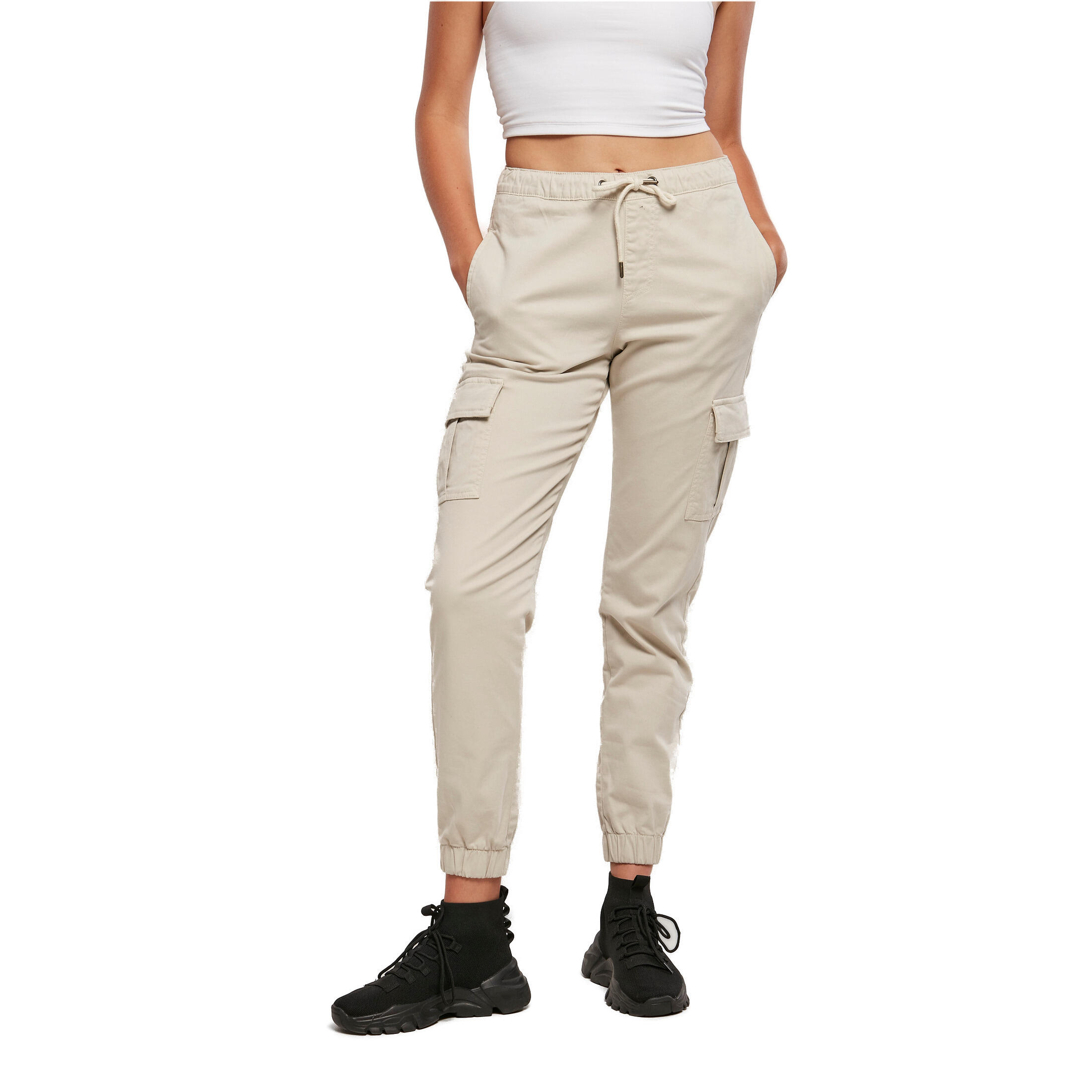 Wysokiej talii damskie spodnie dresowe cargo wygodne Urban Classics