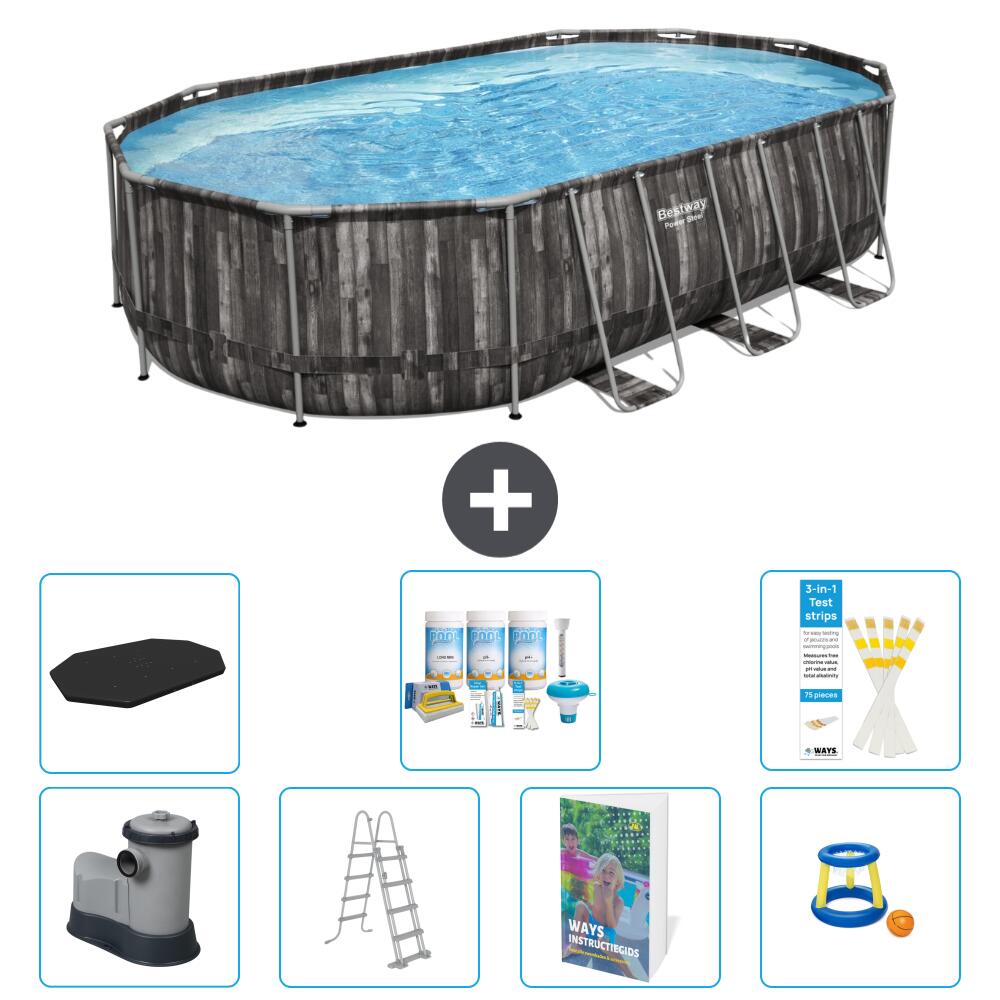 BESTWAY Basen Power Steel Owalny - 610x366x122 cm - 8-częściowy S548