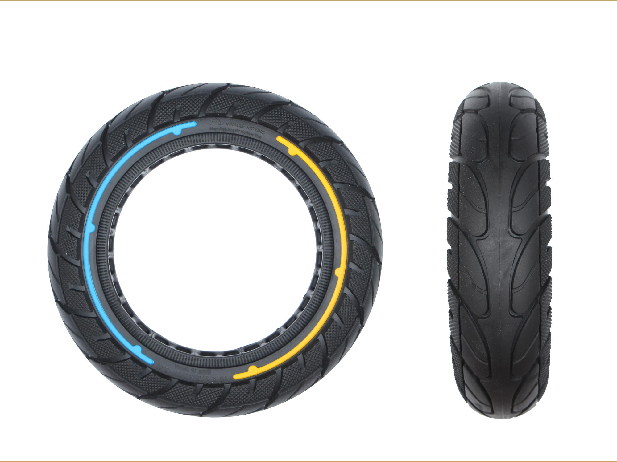 Opona do hulajnogi10x2.50 (60/70-6.5) PU pełna YELLOW/BLUE line ONYX