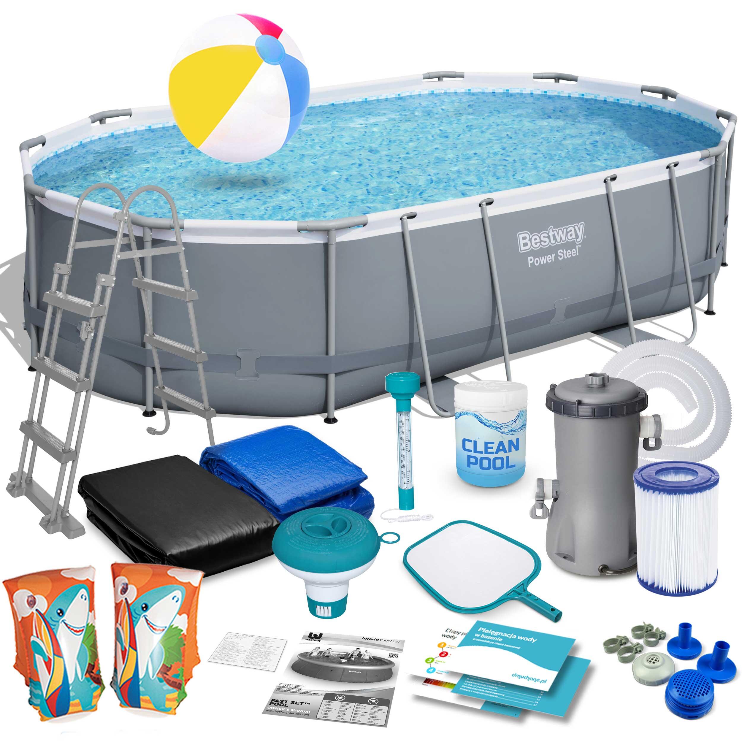 Basen ogrodowy stelażowy 488 x 305 x 107 cm zestaw 17w1 Bestway 56448