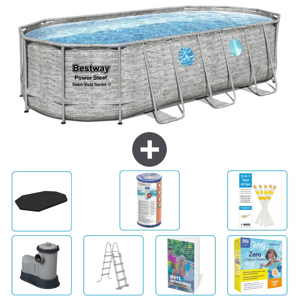 BESTWAY Basen Power Steel Owalny - 549x274x122 cm - 8-częściowy S572