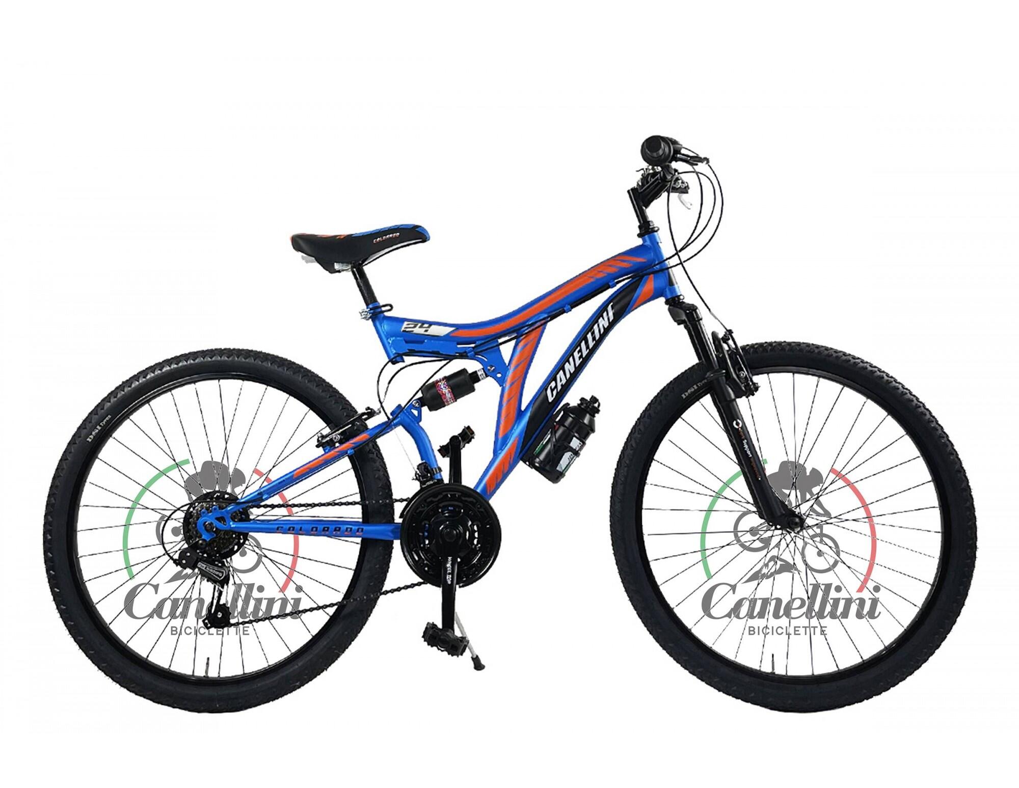 Rower Dziecięcy MTB Canellini COLORADO 24 z pełnym zawieszeniem - Nieb./Pom.
