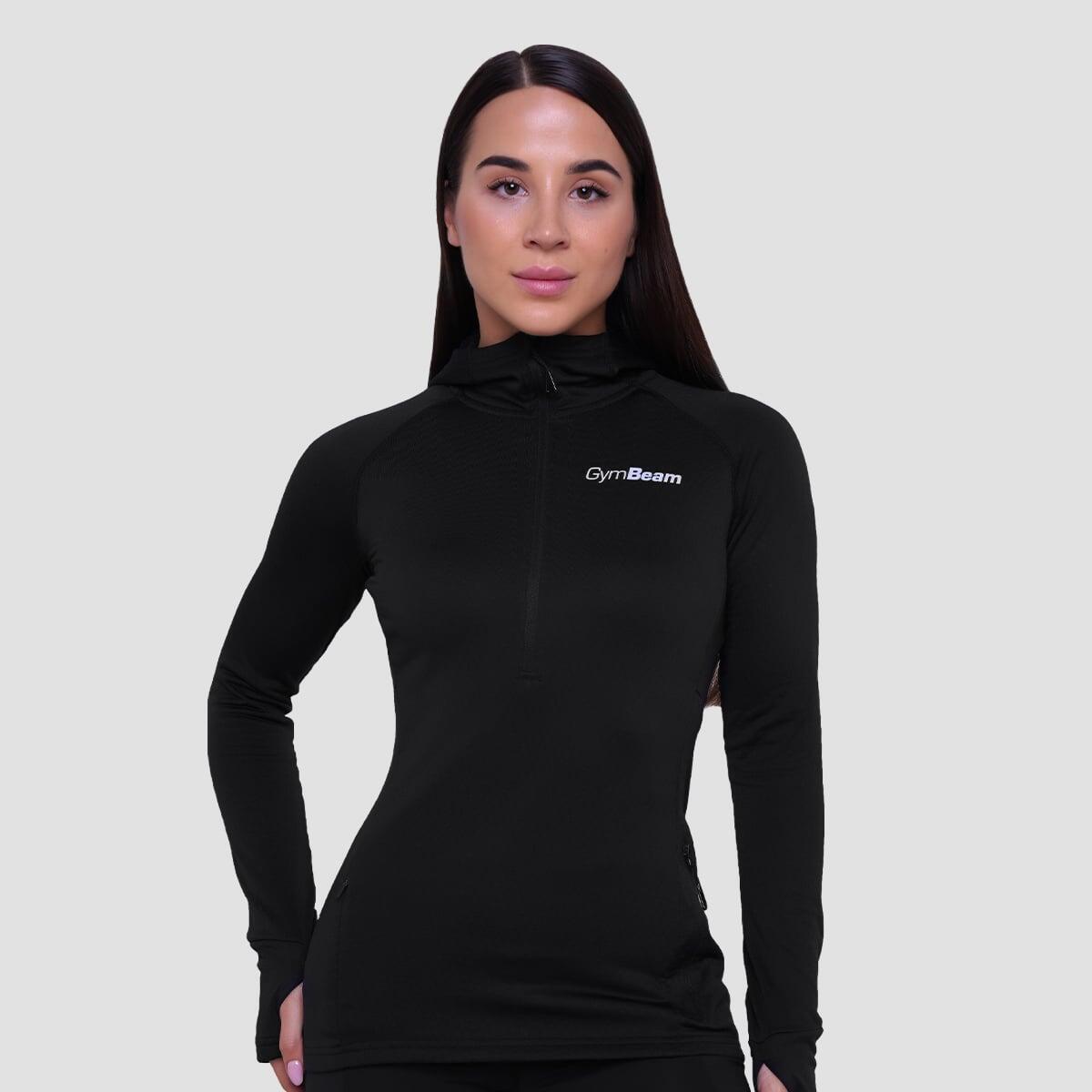 Bluza damska do biegania z kapturem czarna Pulse 1/2 Zip
