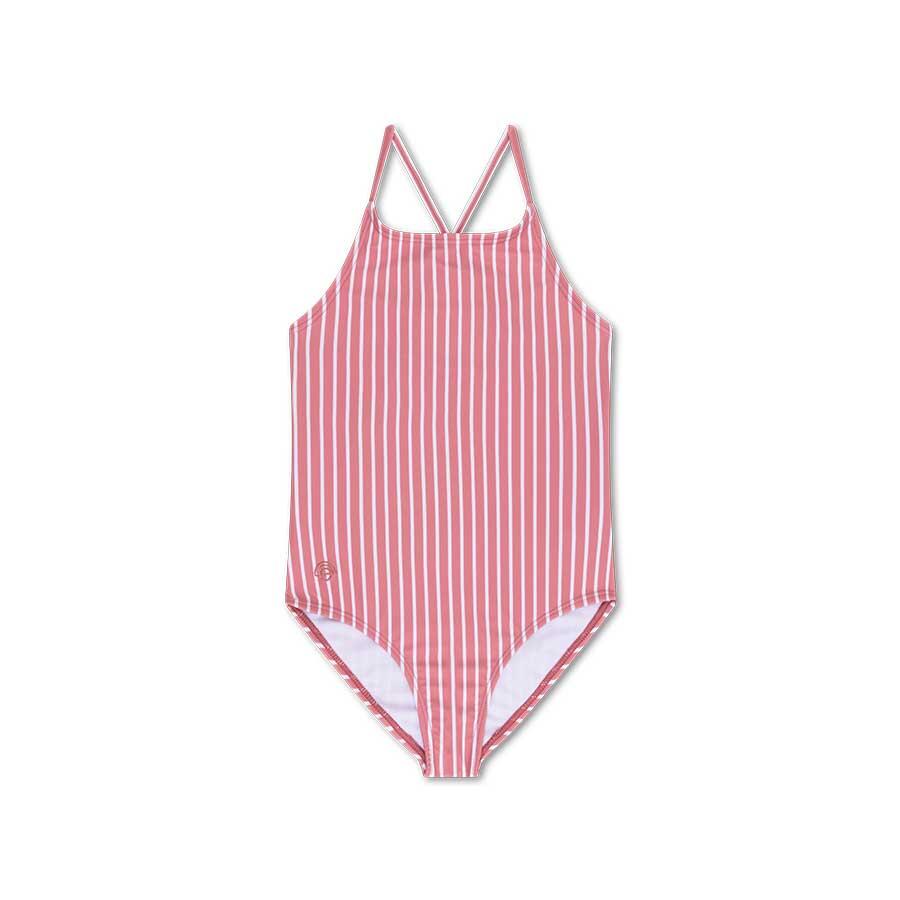 Swim Essentials Swimsuit Girls - Red/white Striped - Daisy Flower