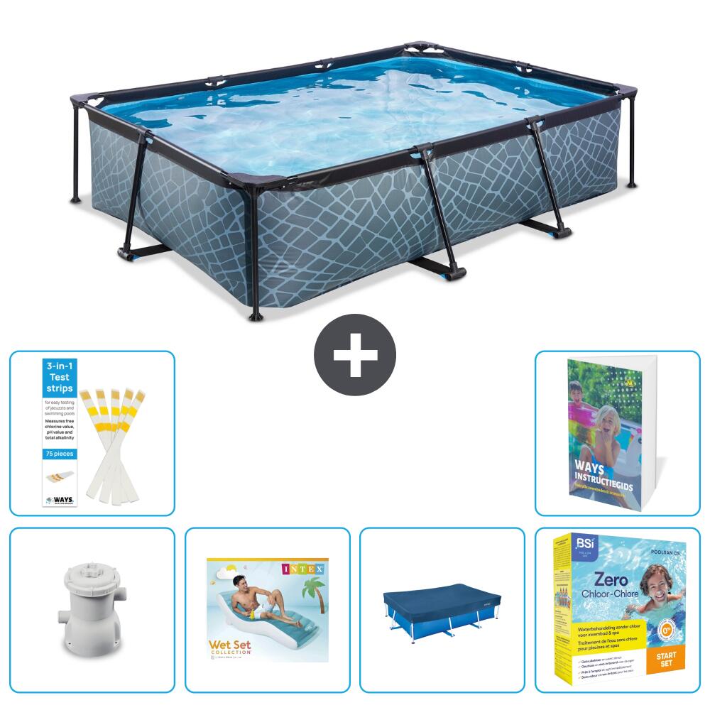 EXIT TOYS Basen Prostokątny - Efekt kamienia - 300x200x65 cm - 7-częściowy S291