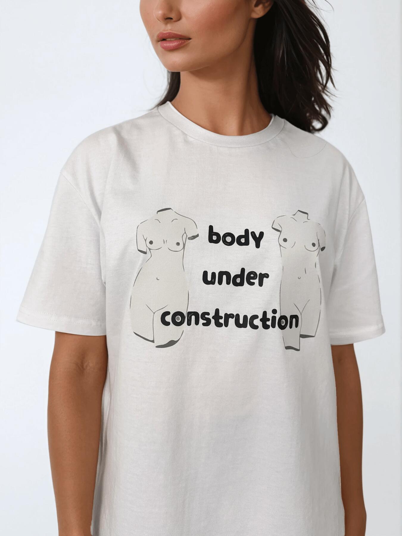 Biały T-shirt Damski - Body Under Construction BeShaped