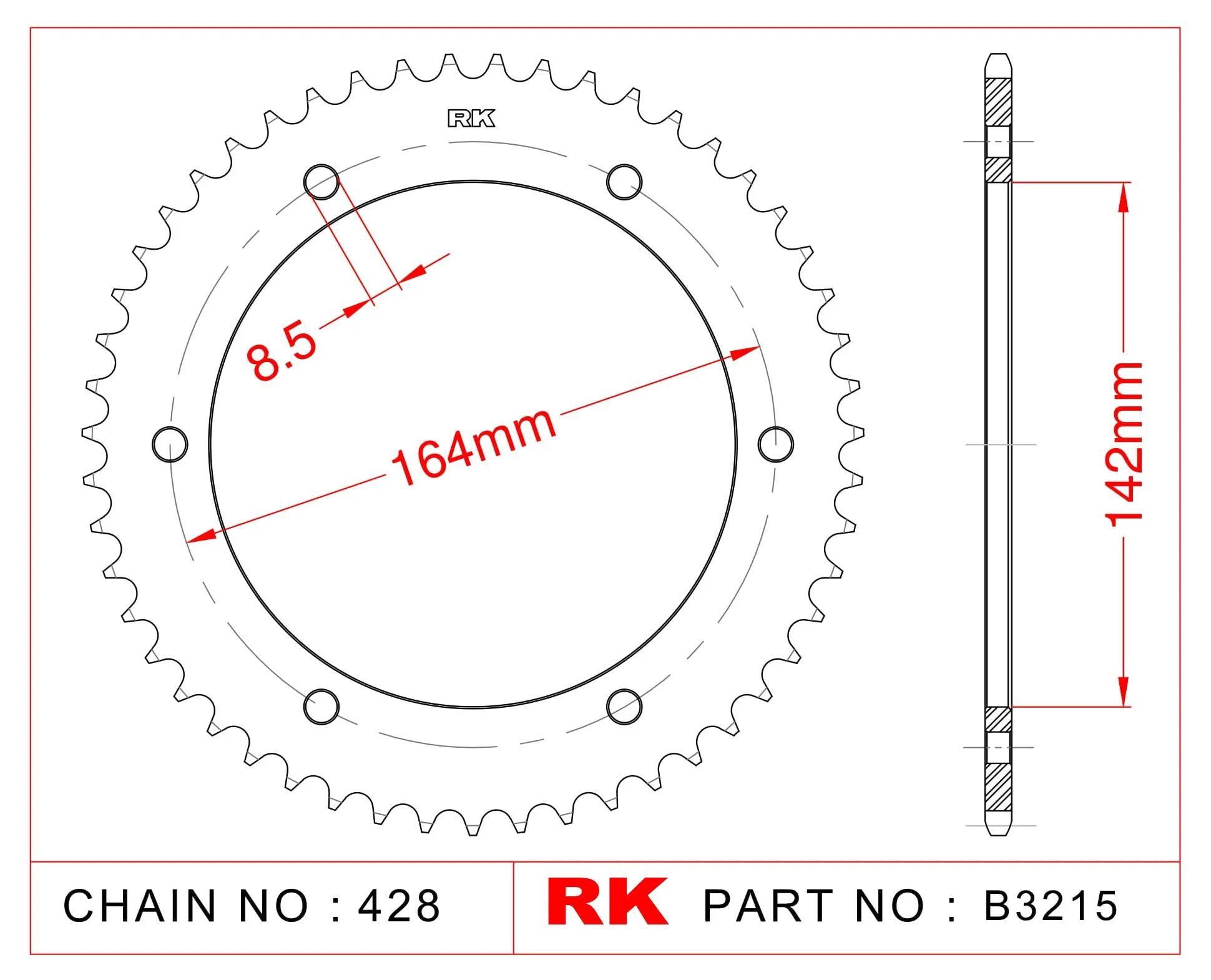 RK koło łańcuchowe 428 52z stal srebrna
